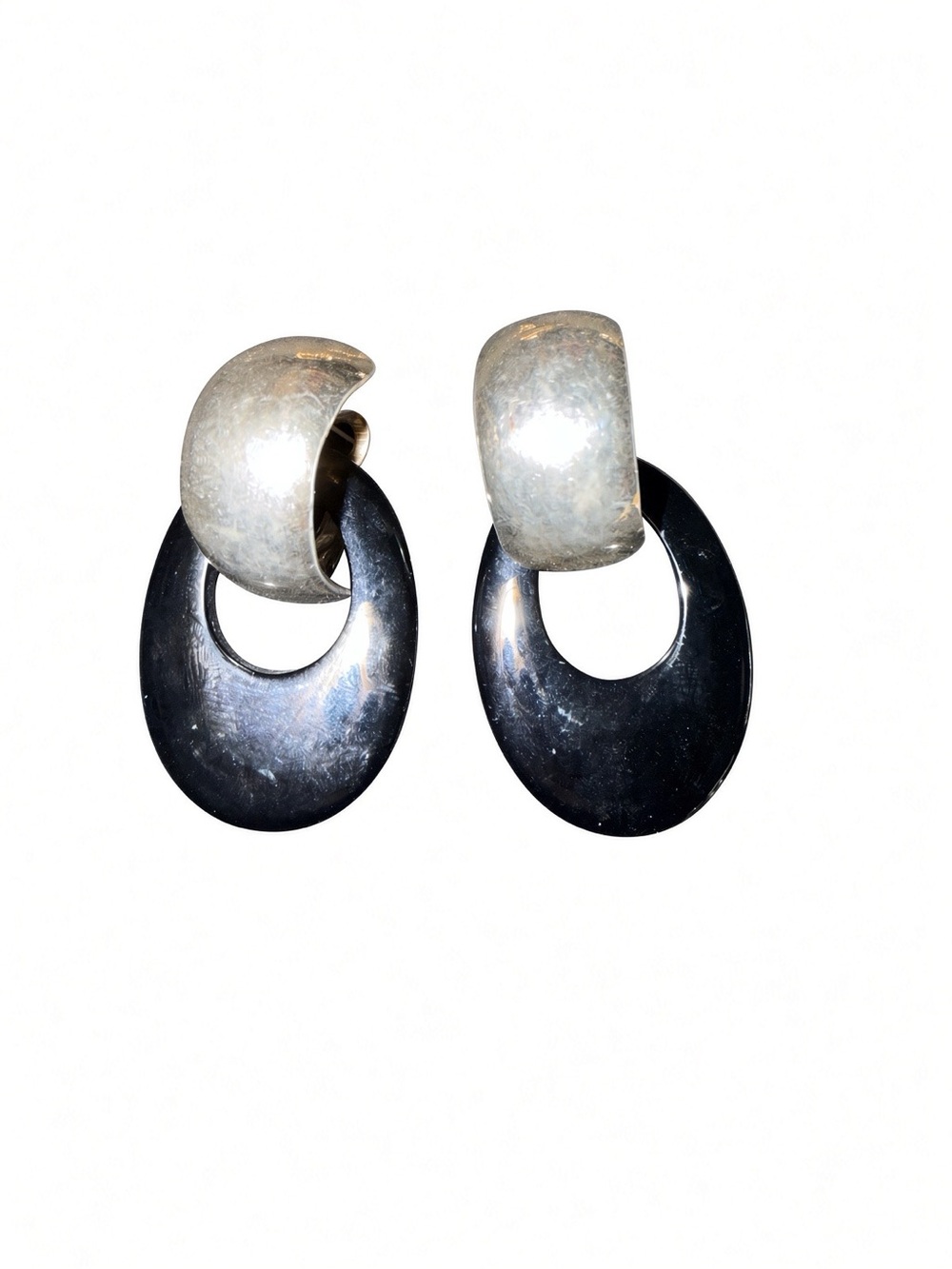 Christian Dior Vintage Black Minimalist Drop Hoop Earrings